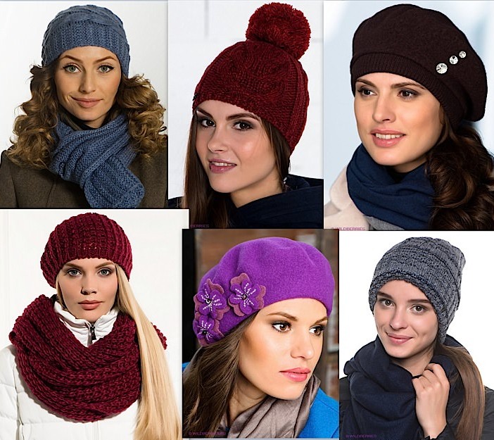 Модные женские шапки вязанные спицами осени, зимы и весны с отворотом